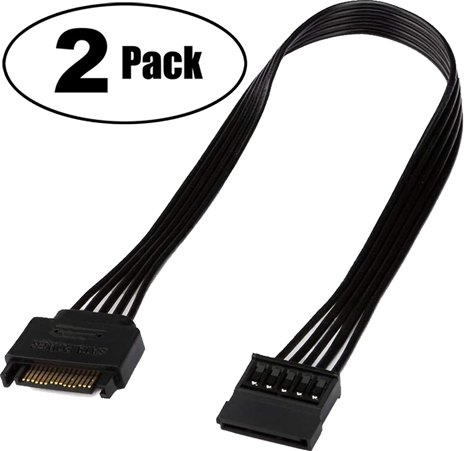HRTGFD-SATA Power Extension Cable, 15 Pin SATA Male to Female Extender Power Cable Adapter for Hard Drive Disk HDD, SSD (2 Pack) 24 Inches