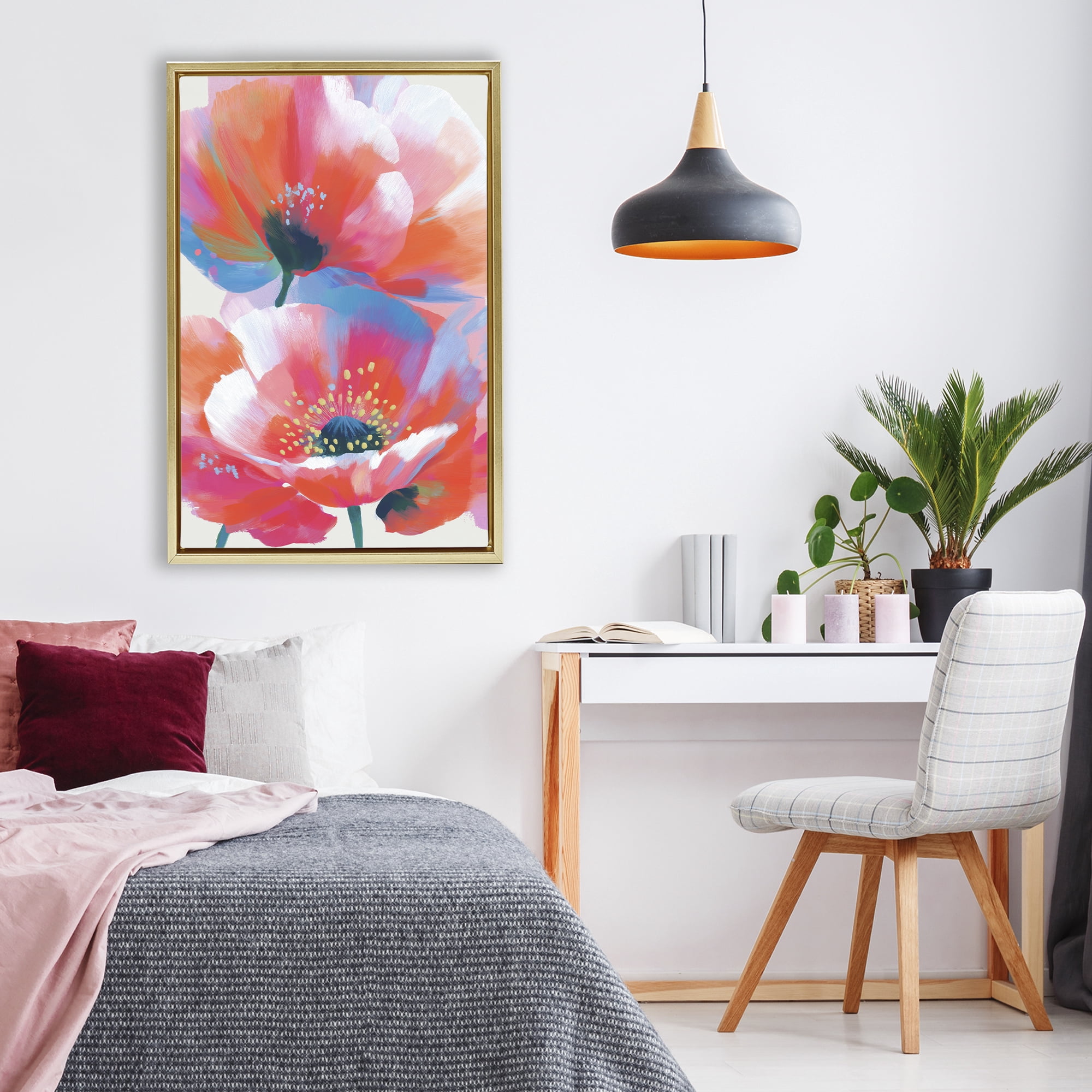 Stupell Industries Poppies in Soft Light Gold Framed Floater Canvas Wall Art, design by Chromatic Storm Studio