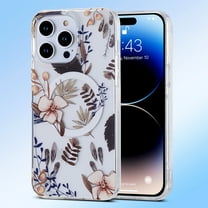 Clear Magnetic Case for iPhone 14 Pro Max High-Transparency Floral Flower Design Cover, Compatible with MagSafe Wireless Charging Slim Lightweight Shockproof Case for iPhone 14 Pro Max,Pattern-E