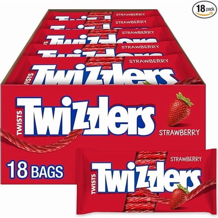 Twizzlers Strawberry Candy – 18 Count Bulk Pack, 2.5 oz Twists, Soft & Chewy Licorice Treat