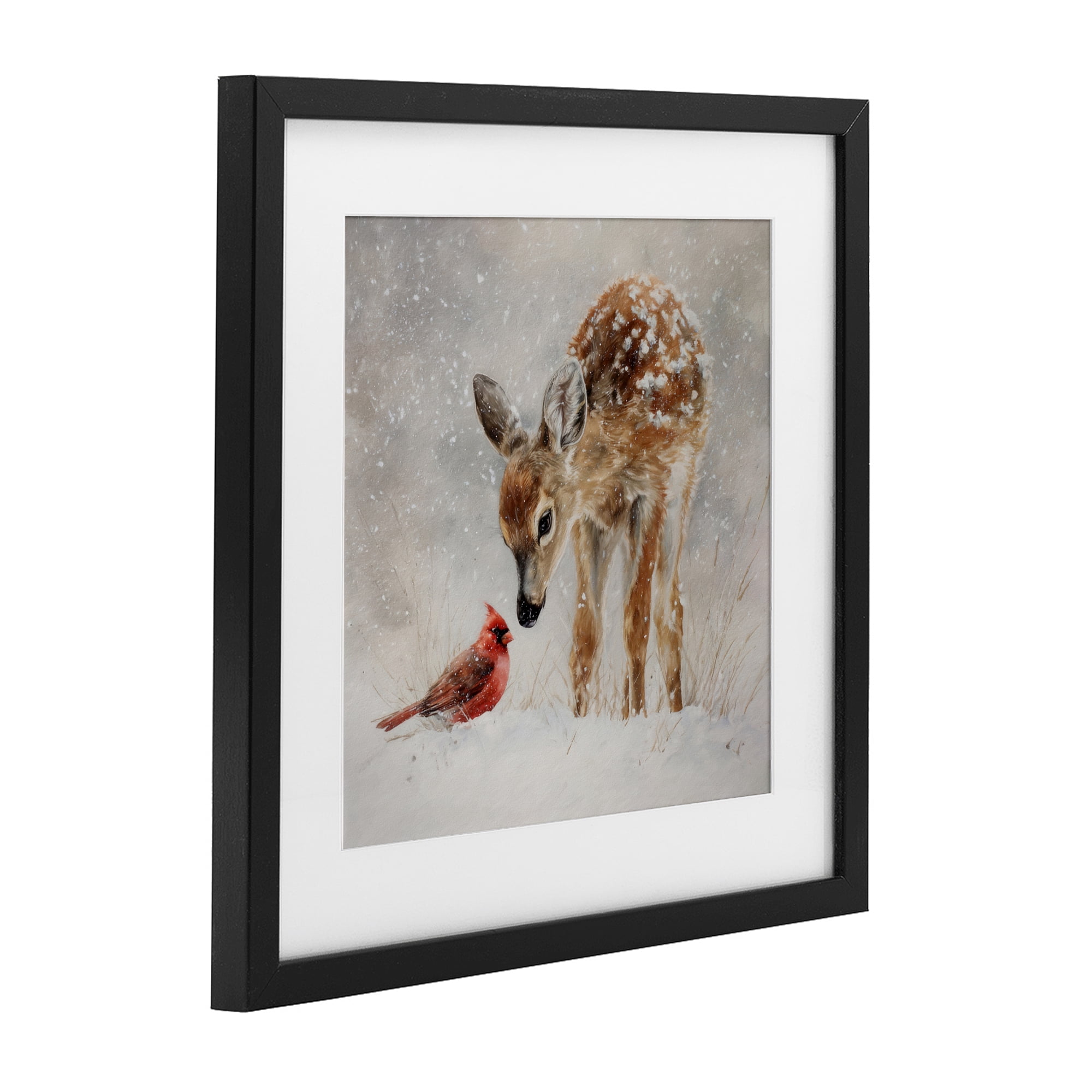 Stupell Industries Little Fawn & The Cardinal Black Framed Print Under Glass, design by Tina LeCour