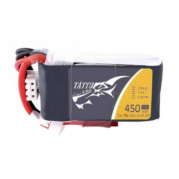 Tattu Lipo Battery 450mAh 2S1P 7.4V 75C Pack with JST-SYP Plug for FPV