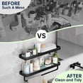 thumbnail image 2 of Cshidworld Bathroom Shelves Glass Floating Shelves with Towel Bar, 15.7" Glass Shelves Wall Rectangular Stainless Steel Tempered Glass for Shelf Sink Over Toilet Bathroom Organizer, Black, 2 of 7