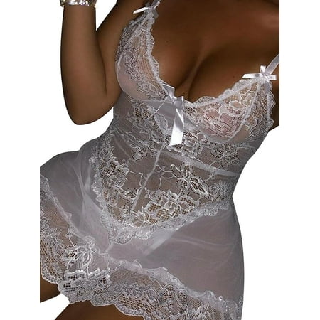 

Yolossia Womens See Through Lace Sheer Spaghetti Strap Pajamas Nightdress Plus Size S-5XL