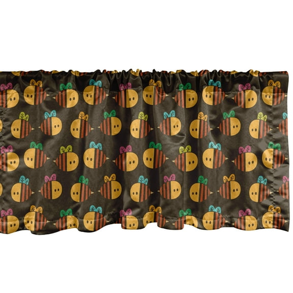 Ambesonne Cartoon Window Valance, Striped Winged Creatures, 54" X 18", Dark Cocoa and Multicolor
