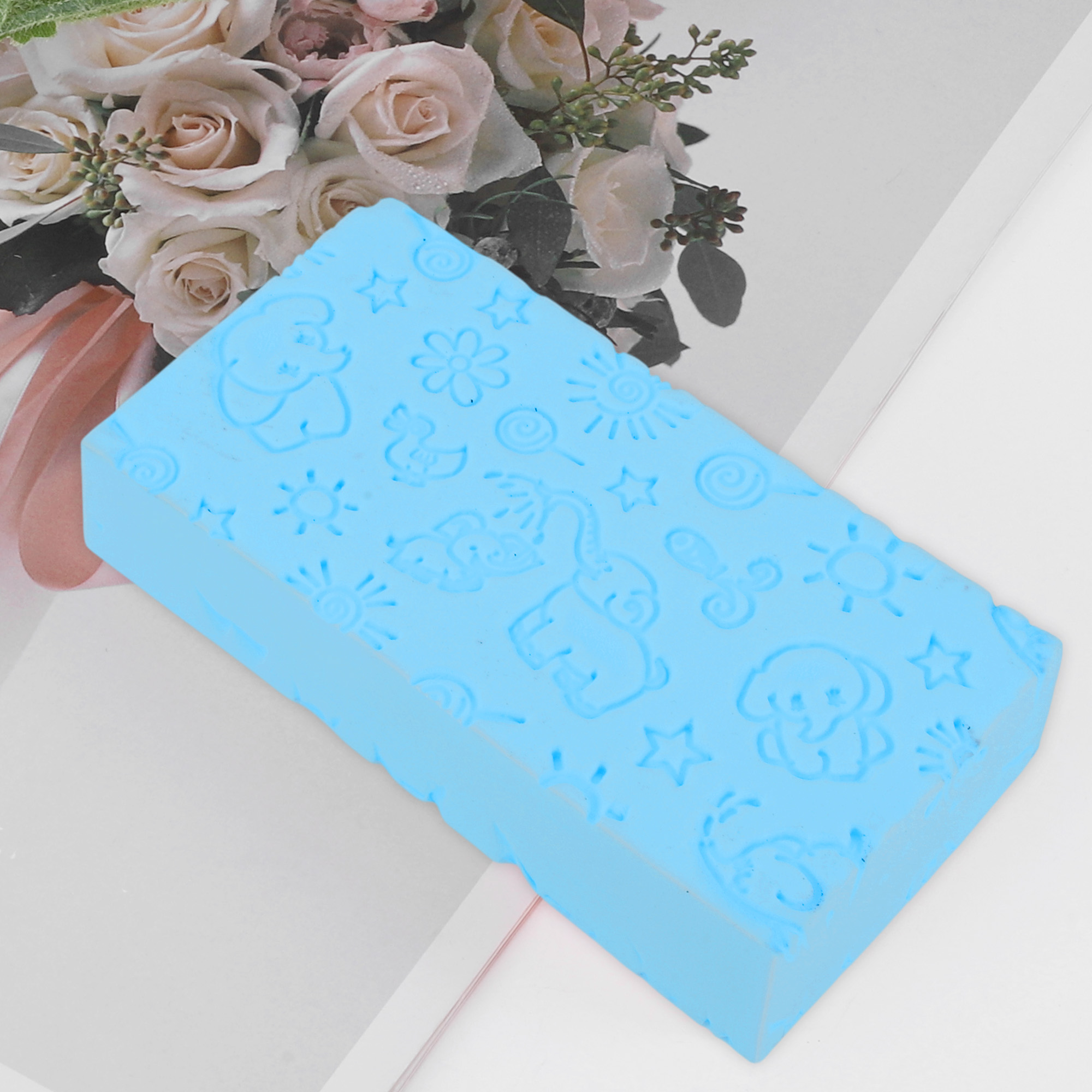 Unique Bargains Elephant Pattern Bath Sponge Body Scrubber 1 Pc Blue