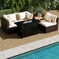 thumbnail image 5 of Costway 5 PCS Patio Furniture Set Heavy-duty Frame Rattan Sofa Set with 60,000 BTU Firepit Table White, 5 of 11