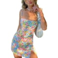 thumbnail image 6 of Douhoow Women Bodycon Floral Dress Casual Spaghetti Strap Mini Dress Tank Dresses, 6 of 7