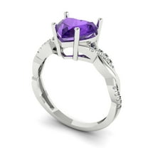 2.1ct heart cut purple natural amethyst 18k white gold Bridal Wedding Engagement Promise Anniversary Ring for Women size 5