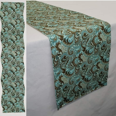

Brown & Teal Paisley Table Runner by Penny s Needful Things (4 Feet Long - SCALLOPED) (Chocolate Brown)