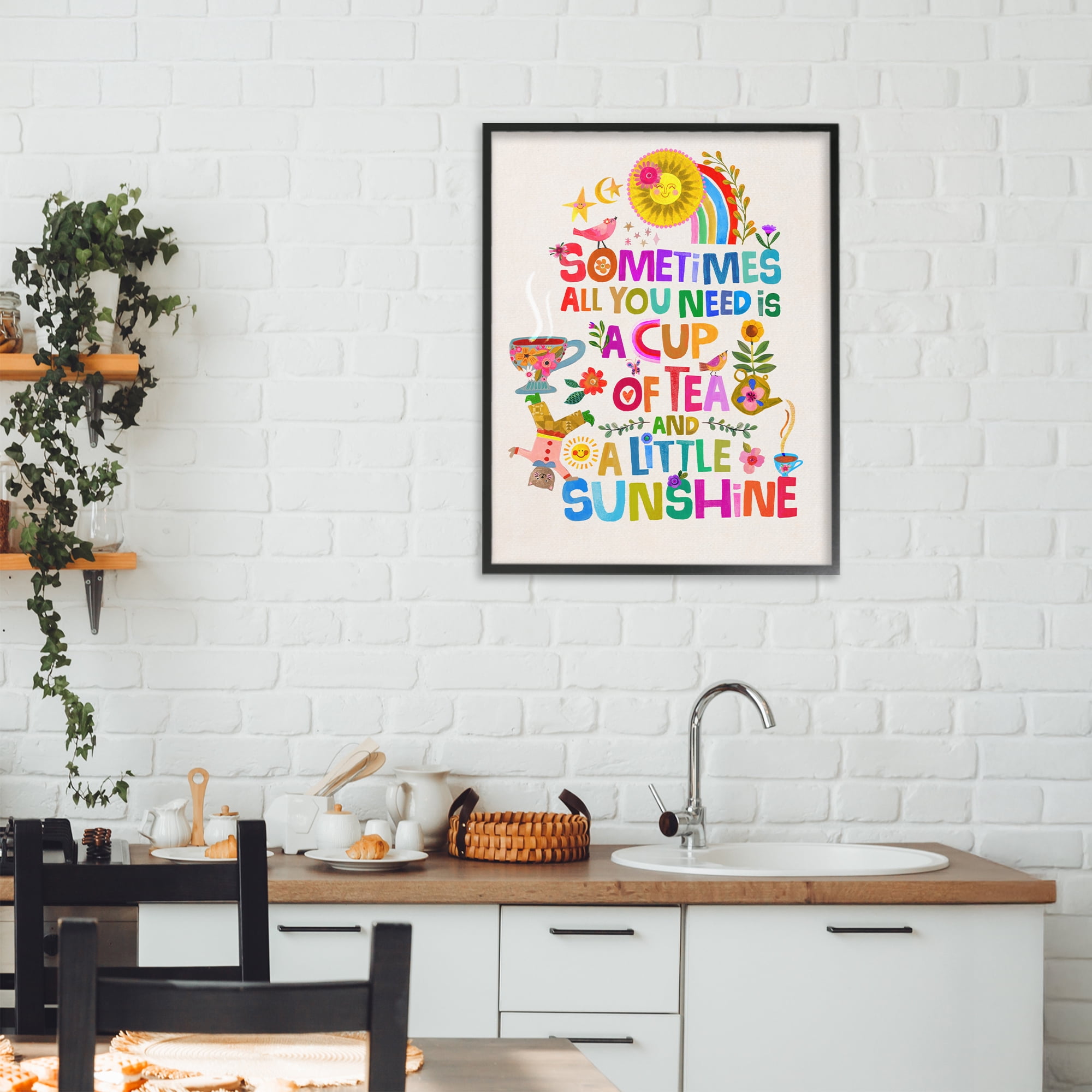 Stupell Industries Cup Of Tea & Sunshine Black Framed Giclee Art, design by Katherine Herrell Studio