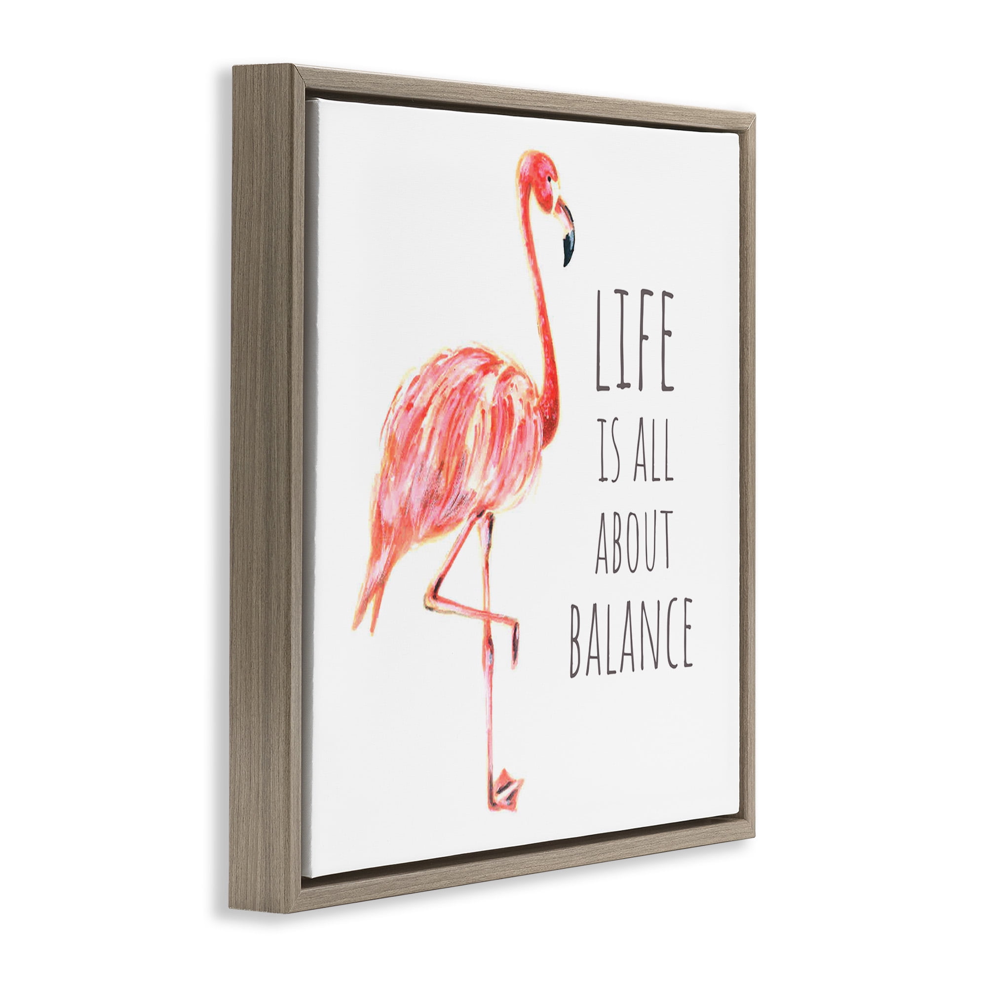 Stupell Industries Motivational Balance Flamingo Animals & Insects Painting Brown Floater Framed Canvas Art Print Wall Art, 25 x 25