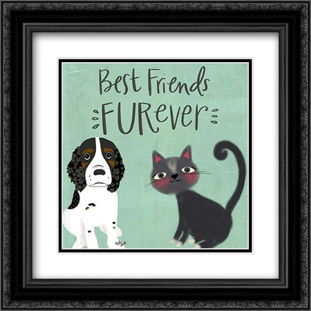 Best Friends Furever 2x Matted 20x20 Black Ornate Framed Art Print by Doucette,