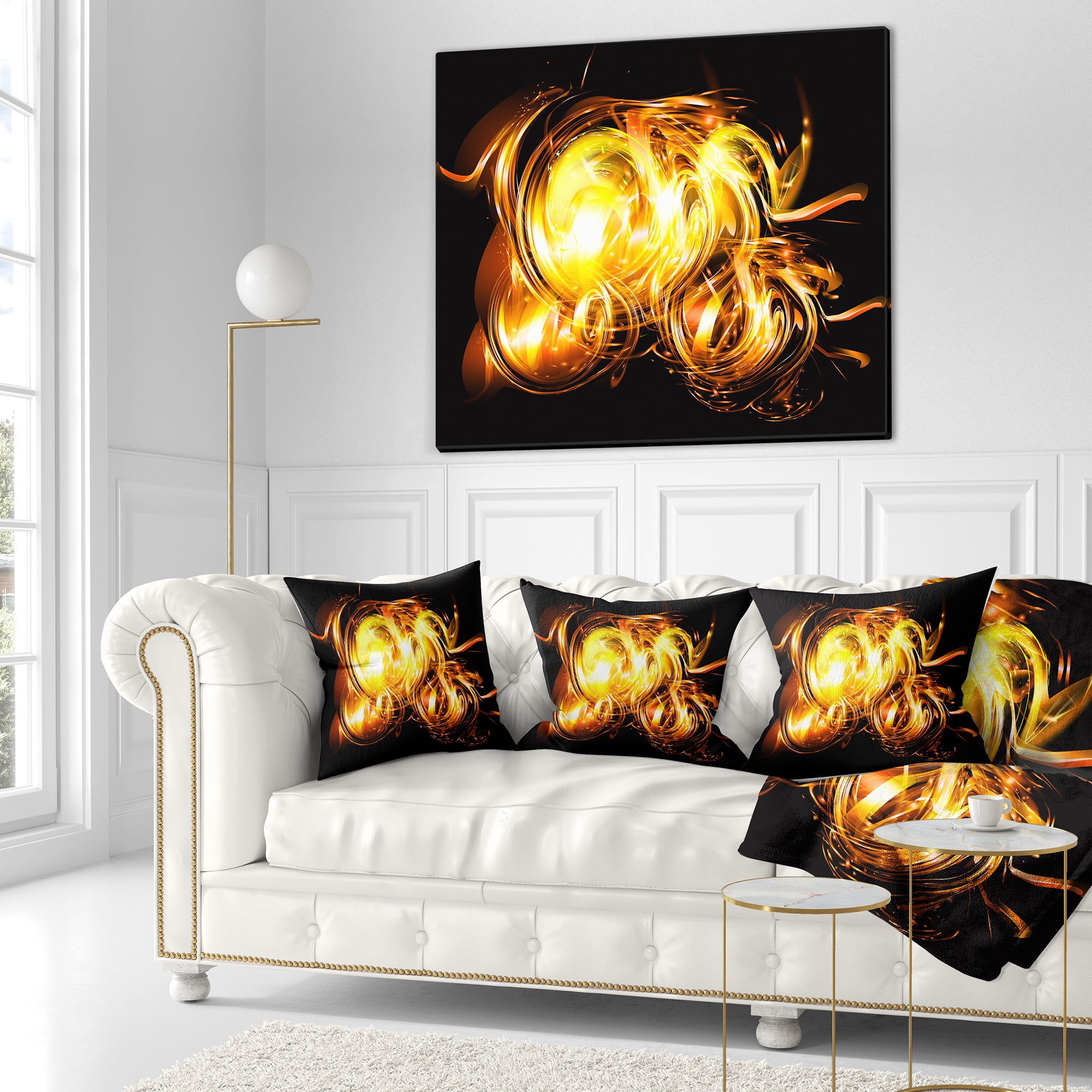 Designart Abstract Fractal Fire on Black - Abstract Throw Pillow - 18x18