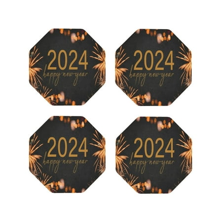

Tideii HAPPY NEW YEAR 2024 for Leather Coasters 4 Pieces Anti-fouling and Anti-scalding Decorative Coasters Suitable for Restaurants Kitchens Coffee Shops-Octagon
