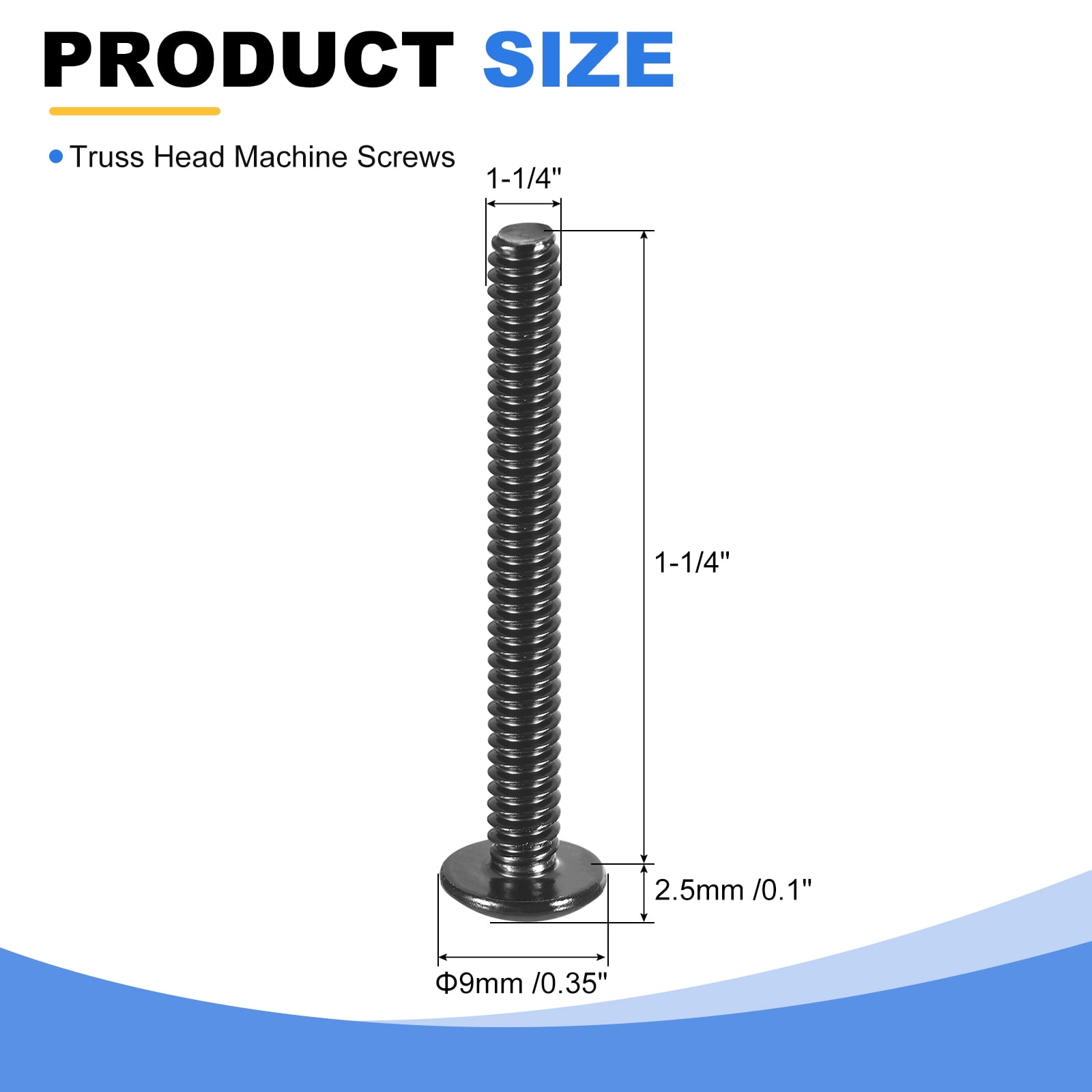 Uxcell #8-32 x 1-1/4-inch Phillips Flat Head Screws, 100 Pack 304 Stainless Steel, Truss Head Machine Screw Full Threaded Black