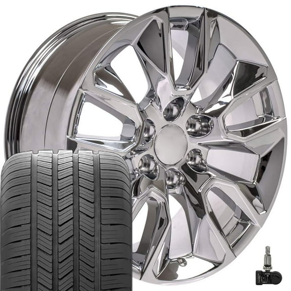 OE Wheels CV32 20 Inch Rims and Tires Fit Silverado 1500 RST Style 6x139.7 20x9 Chrome - Hollander 5916 - Eagle LS-2 275/55-20 (Set of 4)
