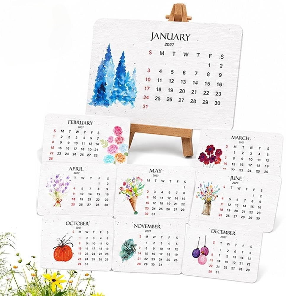 Plantable Seed Calendar 2027 12 months Wildflower Paper Calendar with Stand, Perfect Modern Greening Calendars Planner Sustainable Monthly Desk Planners for Gifting Decor