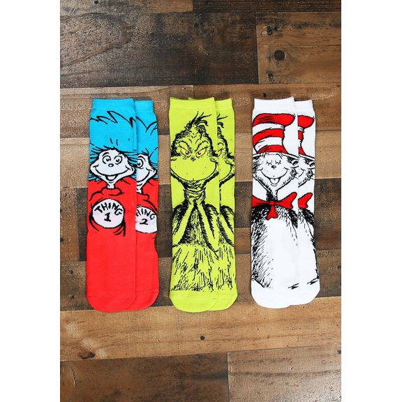 Adult Dr. Seuss Character 3 Pair Crew Sock Set