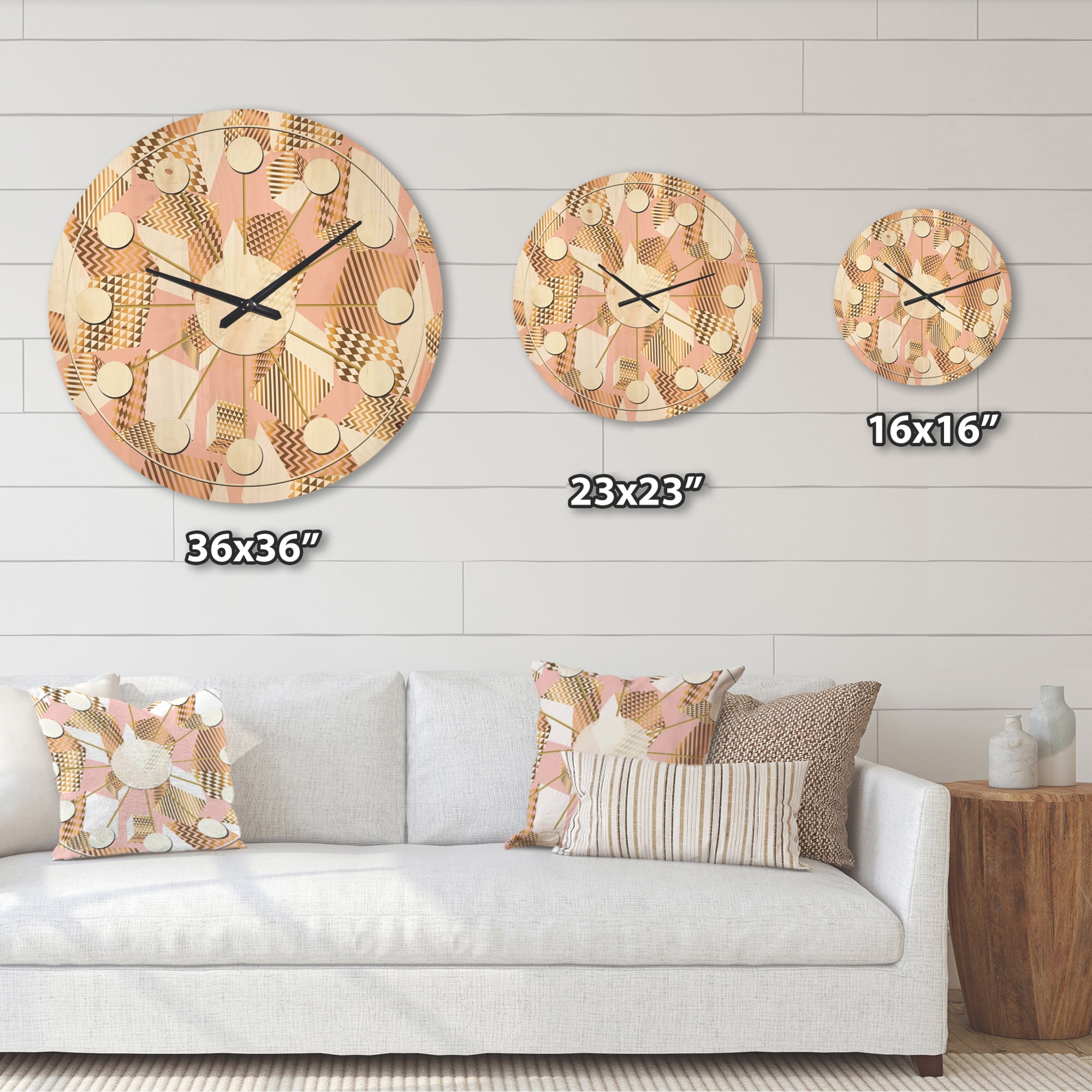 Designart 'Rose and Gold Cubes I' Mid-Century Modern Wood Wall Clock
