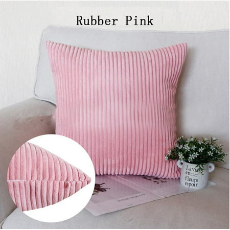 Striped Couch AUCHEN (2 PACK)Corduroy Square Throw Pillow Covers Cushion Cases, Ultra Soft Corduroy Throw Pillow Covers Striped Both Sides for Couch Sofa Bedroom Car - 18 x 18 inch (45cm)-Rubber Pink ()