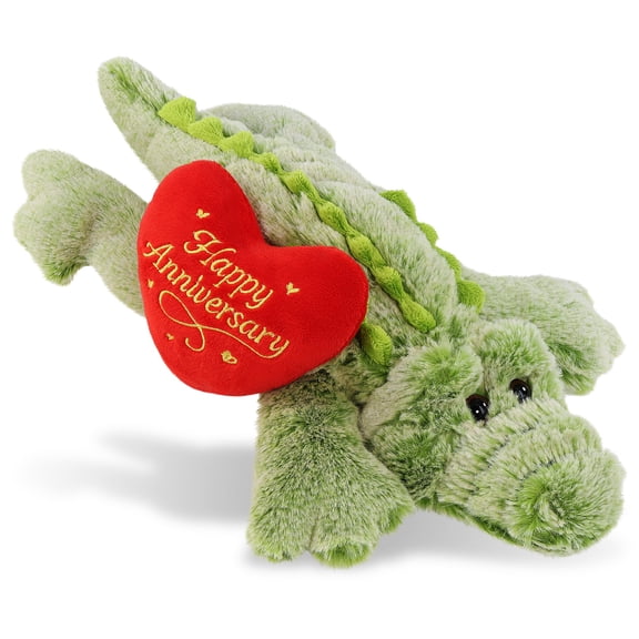 DolliBu Alligator Small Stuffed Animal with Happy Anniversary Red Heart Plush - Soft and Cuddly Wildlife Animal Alligator Plush Toy Gift for Couples or Friends - 12 Inches