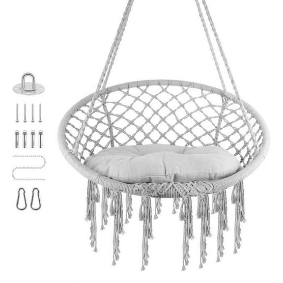 Multi-Purpose Grey Hanging Swing Chair, 220lbs Capacity Convertible Hammock – Bedrooms, Backyards, Treehouses, Glamping Sites