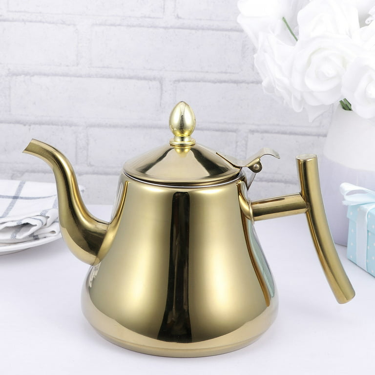1L Stainless Steel Tea Pot Water Kettle Tea Kettle with Strainer for Home  Restaurant (Golden)