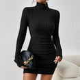 thumbnail image 2 of Women's Casual Sweater Dress Turtleneck Ribbed Bodycon Long Sleeve Mini Knit Dresses 2024 Fashion, 2 of 9
