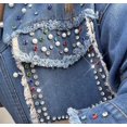 thumbnail image 5 of Women's Pearls Denim Jacket Cropped Rhinestones Jean Blazer Coat,Sequin Long Sleeve Rhinestone Denim Jackets, 5 of 7