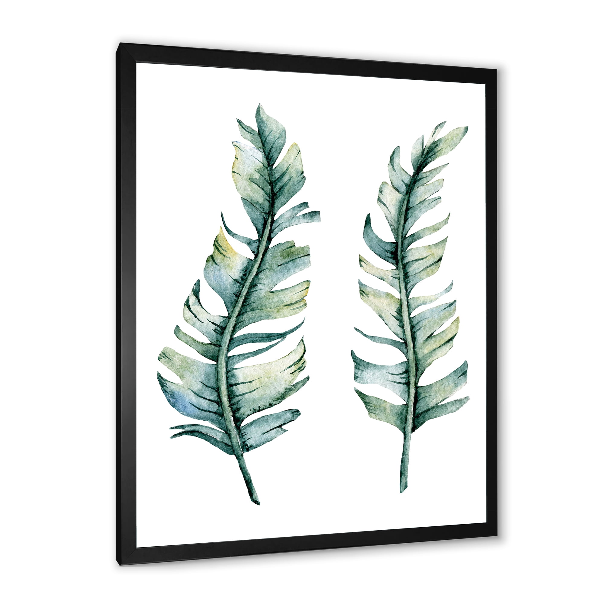 Designart 'Duo of Tropical Leaves On White' Farmhouse Framed Art Print