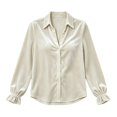 thumbnail image 4 of Hxshgdsn Women's Open Front Lapel Cardigan, Long Sleeve Button Up Knit Sweater, Solid Color Casual Outerwear（Beige/L), 4 of 4