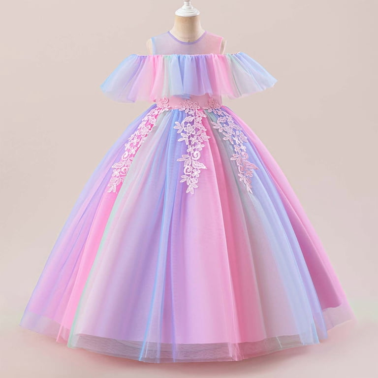 women's tall formal dresses Zapakasa Women Tiered Princess Prom Dress with Pleated Lavender Flower  Tulle Spaghetti Straps Long Party Dress main image 1