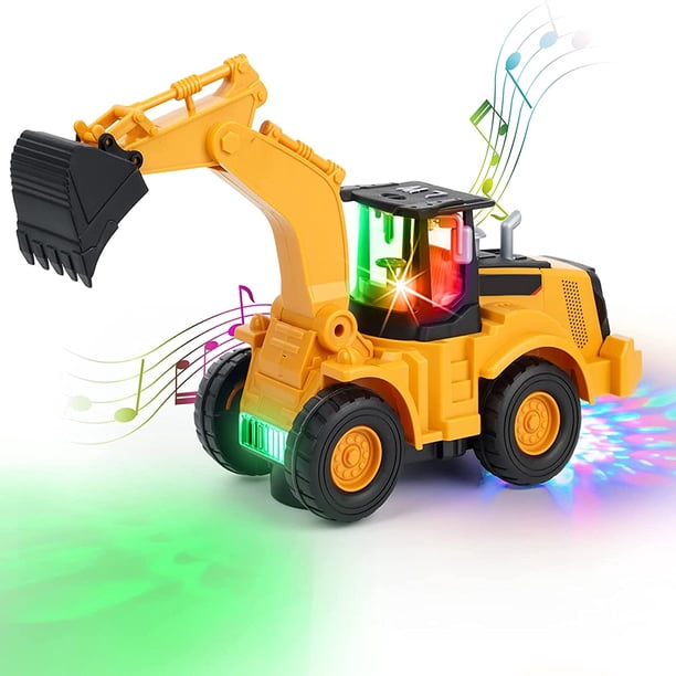 Excavadora de juguete, vehículo automático de marcha con sonido y luz, vehículos de obra, coche excavadora de juguete infantil con luces y música múltiple para niños de 3 4 5 6 7 años