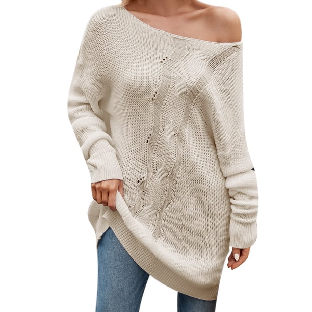 Gibobby SuéTer De Invierno Para Mujer Suéter de punto con cordón de color a la moda para mujer: suéter holgado(Beige,G)