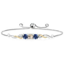 925 Sterling Silver and 10K Yellow Gold Peach Morganite Blue Created Sapphire and Lab Grown Diamond Tennis Bracelet for Women (1.62 Cttw, Gemstone October Birthstone, Fully Adjustable up to 9 inch)
