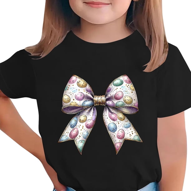 Manga Corta Crop Top para Niños Niños Pascua Impresa Cuello Redondo Casual Camiseta Tee para 3-14 Años
