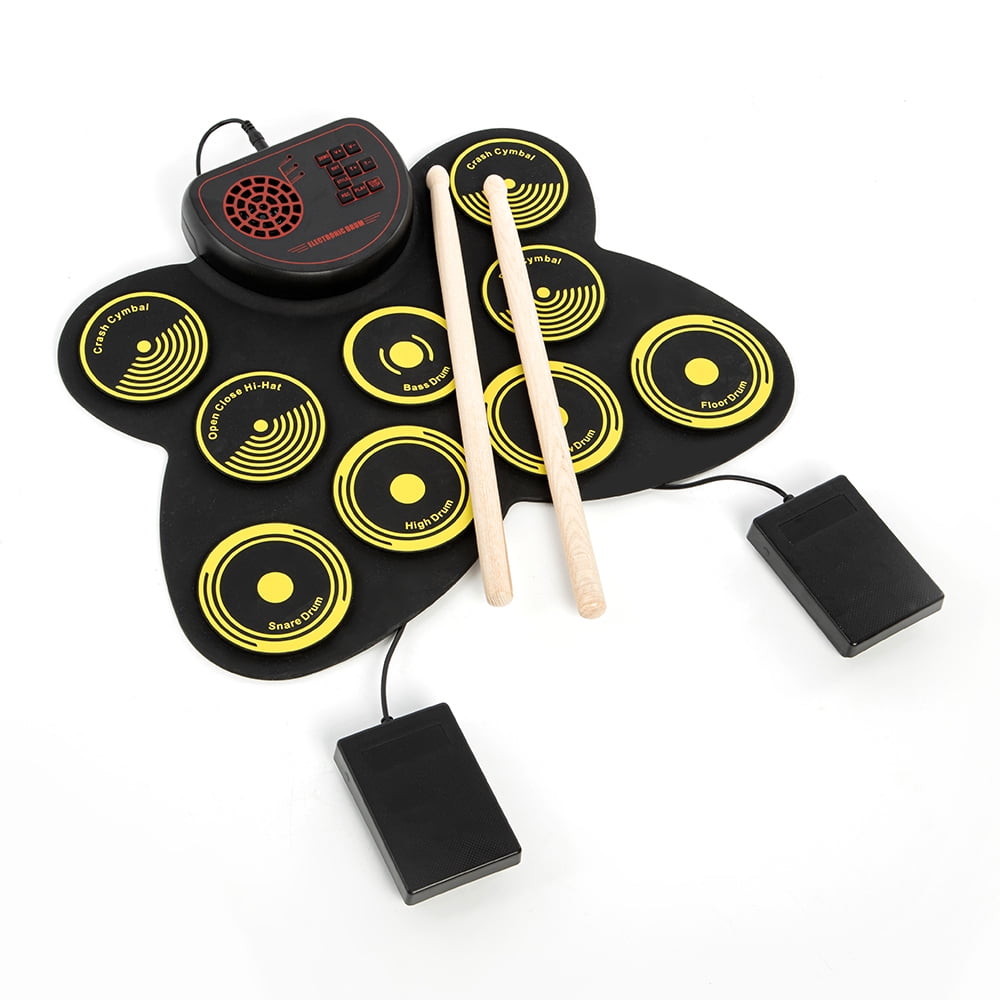 Portable Electronic Drum Set USB Roll Up Drum Pad Kit 9 Drumpads Built