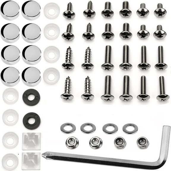 LFPartS Stainless Steel Rust Resistant License Plate Frame Screws Fasteners Ultimate Kit Domestic Import (Chrome Screw Caps)