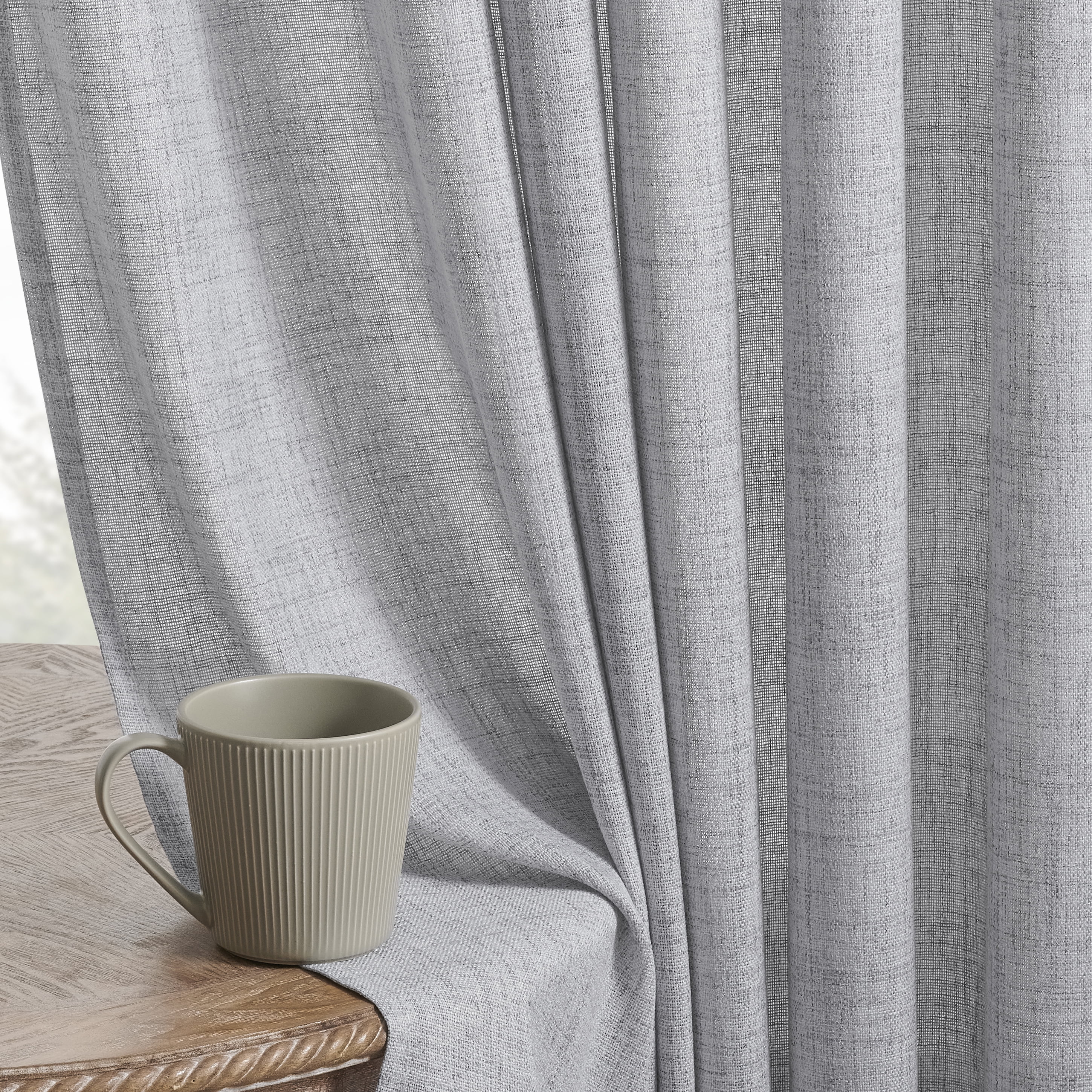 Muuphra Pinch Pleated Light Filtering Linen Blended Curtains with Metal Rings and Hooks for Living Room Bedroom,2 Panels,Gray,40"×63"