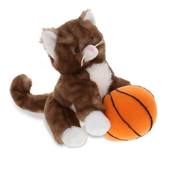 DolliBu Brown Cat Stuffed Animal with Basketball Plush - Soft Huggable Kitten, Adorable Playtime Plush Toy, Cute Pet Life Gift, Basketball Plush Doll Animal Toy for Kids and Adults - 7 Inches