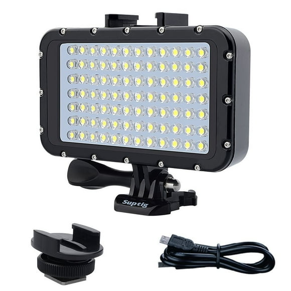 Suptig Lumières sous-Marines Lumière de Plongée 84 LED Haute Puissance Dimmable Étanche Lumière Vidéo LED Étanche 164 Pieds(50m) pour Gopro Canon Nikon Pentax Panasonic Sony Samsung SLR Caméras Noir