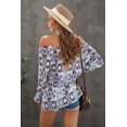 thumbnail image 1 of POGLIP Women's Blue Vintage Print Split Neck Blouse, 1 of 6