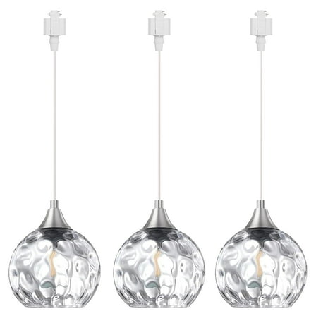 Kiven H-Type track lighting pendants,Modern h track pendant lights with Clear Glass Globe,Decorative Track Lighting Fixture for Kitchen Hallway Restaurant Shop(3-Light)