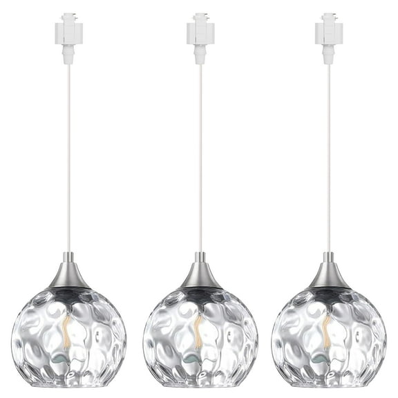 Kiven H-Type track lighting pendants,Modern h track pendant lights with Clear Glass Globe,Decorative Track Lighting Fixture for Kitchen Hallway Restaurant Shop(3-Light)
