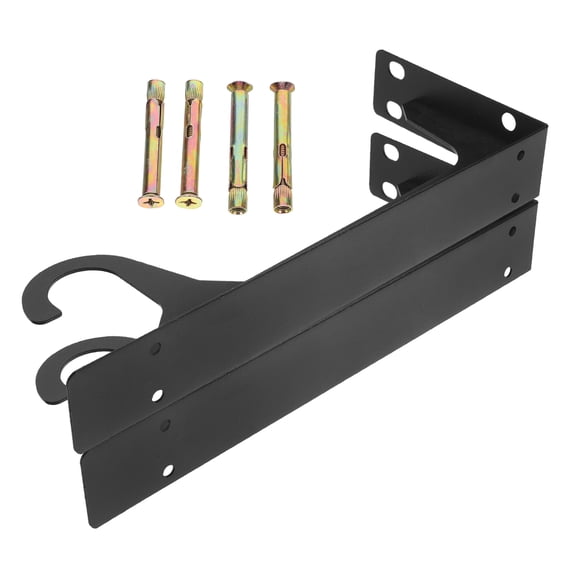 DEEPCRAFF 1Pair Closet Rod Shelf Bracket Black Metal Heavy Duty Wall Mount Shelf Support with Hook