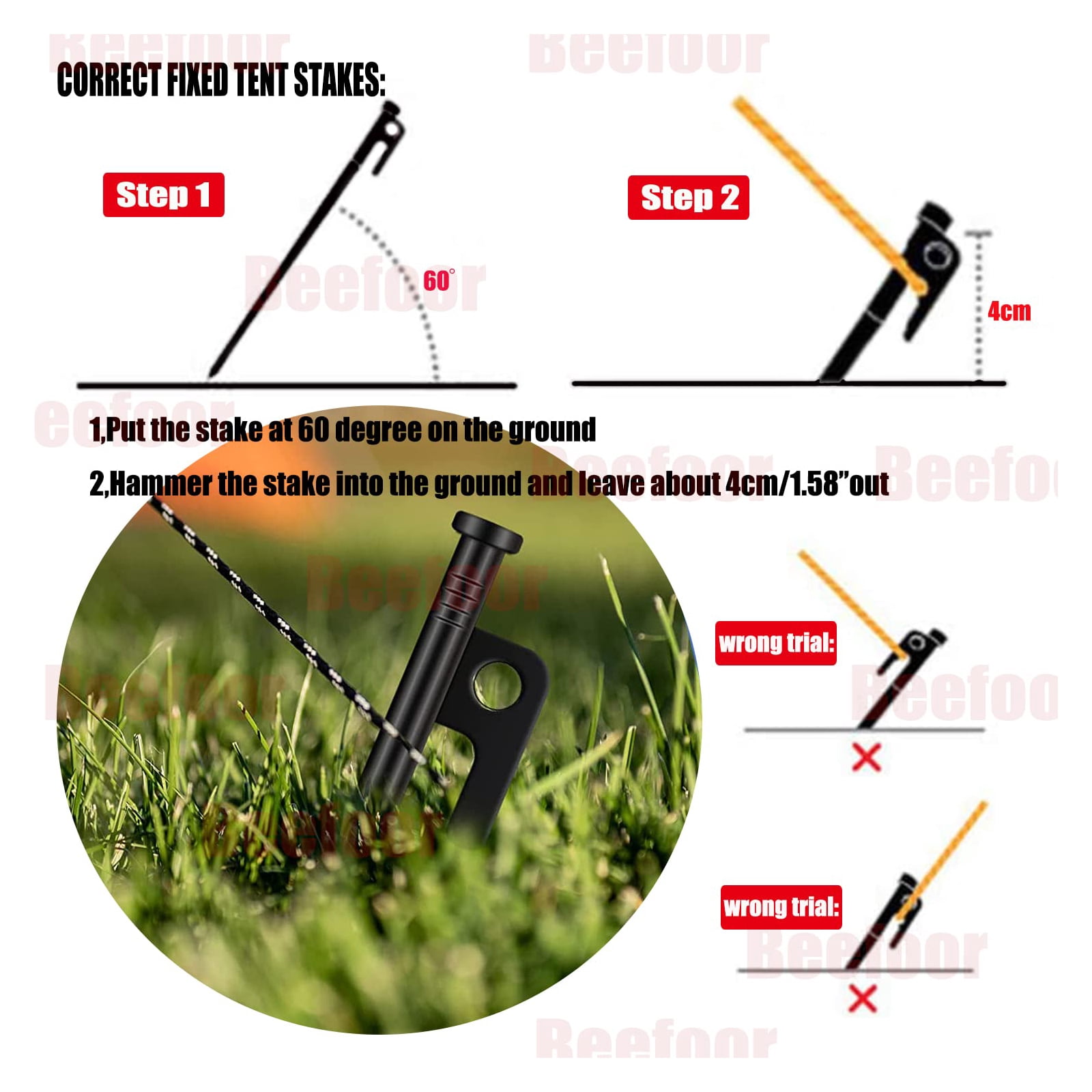 8 Pack Tent Stakes Heavy Duty Metal Tent Pegs for Camping Steel Tent Stakes 16 inch Unbreakable and Inflexible