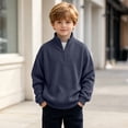 thumbnail image 4 of MHOSTAFH Boys Quarter Zip Pullover Warm Stand Collar Sweatshirt Loose Fit Fall Winter Outfits 3-14Years, 4 of 5