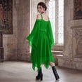 thumbnail image 4 of Sheer Flare Sleeve Costume, Off Shoulder Long Sleeve Renaissance Witch Maxi Dress, Sheer Flare Sleeve Corset Lace Up Medieval Gothic Cosplay Gown for Halloween Themed Gathering, Green S, 4 of 7