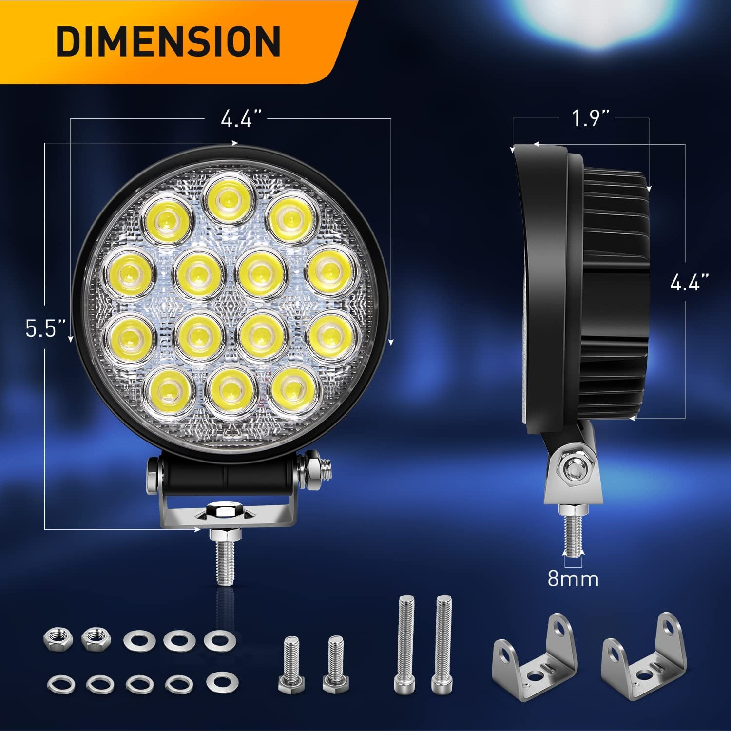 Waywe 2 PCS 4.5Inch 42W Led Round Lights Off Road led Flood Light 4200LM Driving Roof Pods Lamp Bumper Lights with 16AWG Wiring Harness Kit-2 Leads for Trucks Tractor ATV Jeep